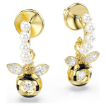 Idyllia drop earrings Crystal pearl, Mixed cuts, Bee, Multicolored, Gold-tone plated